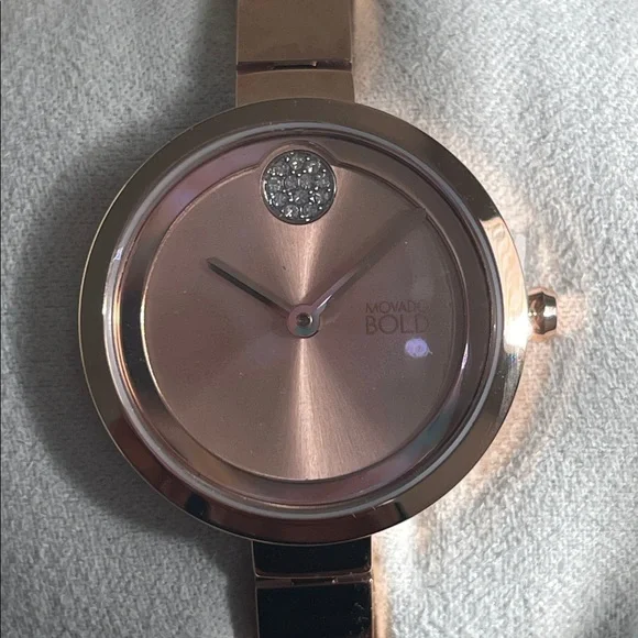 Brand New Movado Bold Rose Gold Watch Crystal Accent Movado Trend Bangle 30mm - Picture 5 of 7
